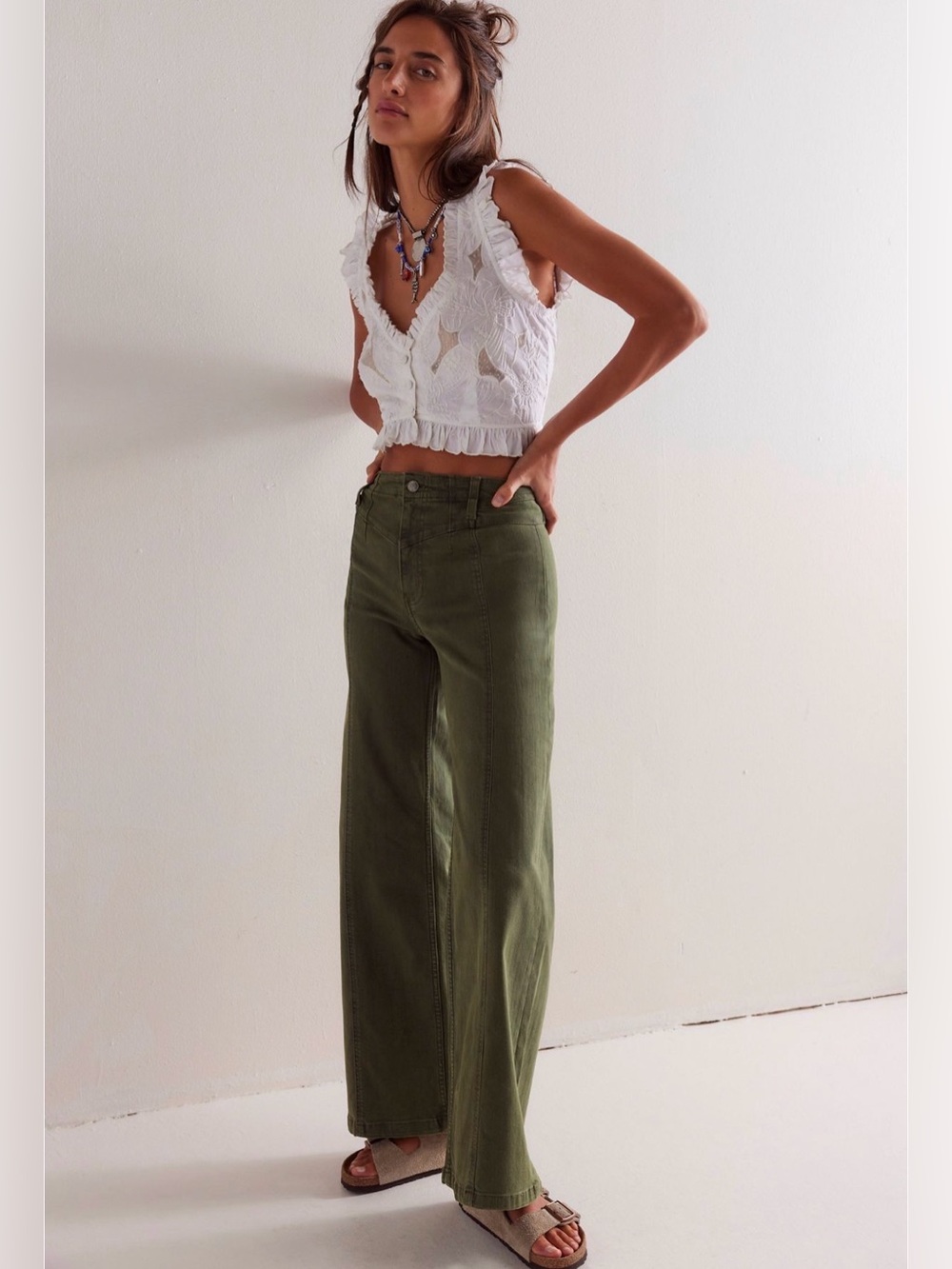 Free People We The Free Libre Wide-Leg Jeans Thyme Regular Size 24